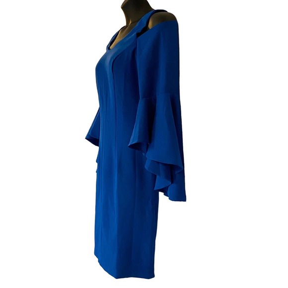 Midnight Velvet Blue Cold Shoulder Bell Sleeve Dress - Picture 7 of 16